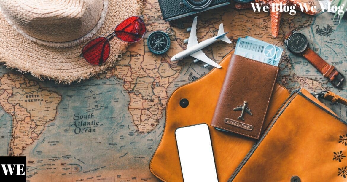 A close-up of a map with a miniature airplane model, a passport, and a boarding pass, symbolizing travel plans and exploration.