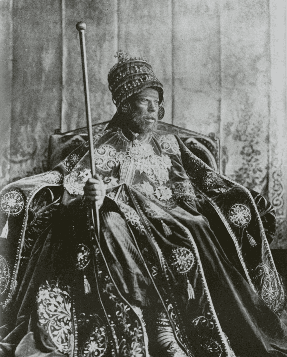 Emperor Menelik II photographed on the throne in coronation garb. Photo: Wikimedia Commons