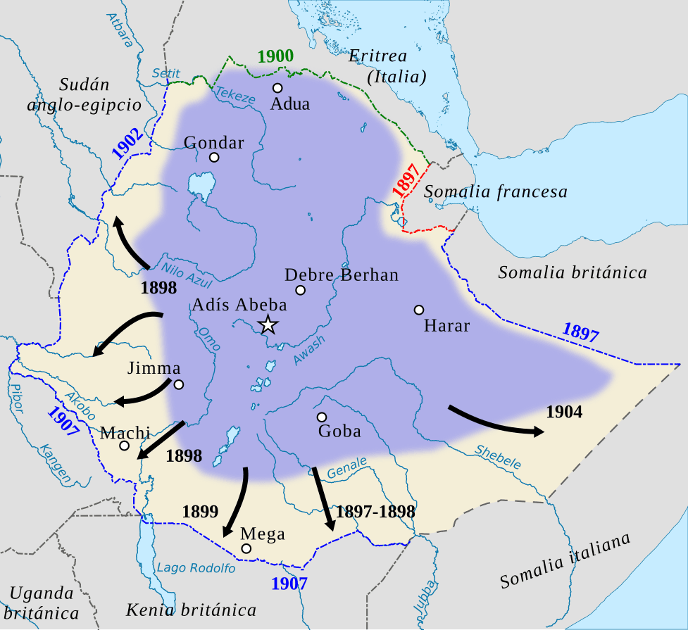 Menelik's campaigns 1897–1904. Photo: Wikimedia Commons